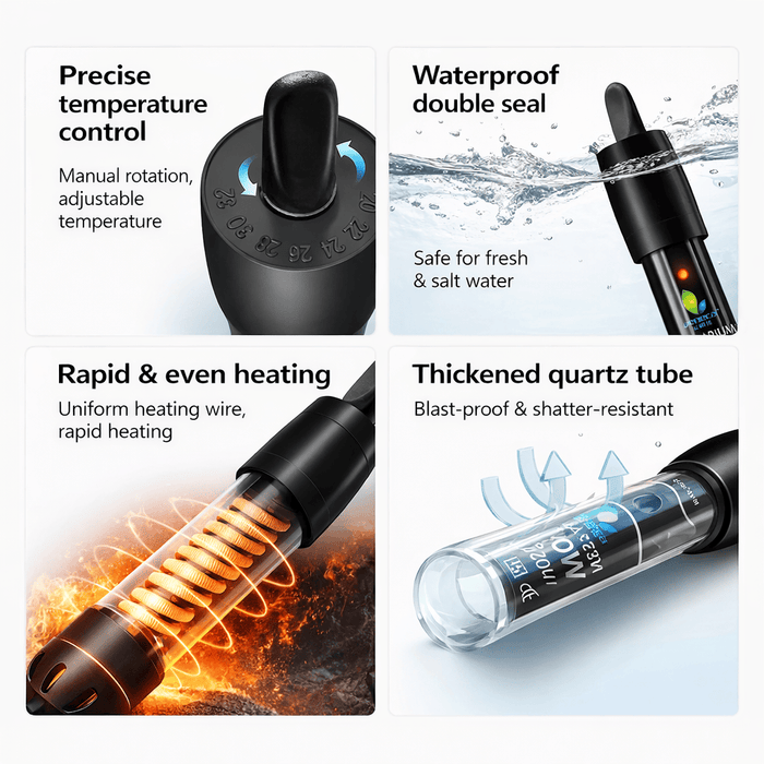 Jeneca AL-3201 Aquarium Heater (25W/50W/100W/150W/200W/300W) – Automatic Heater with Safety Quartz Glass Tube