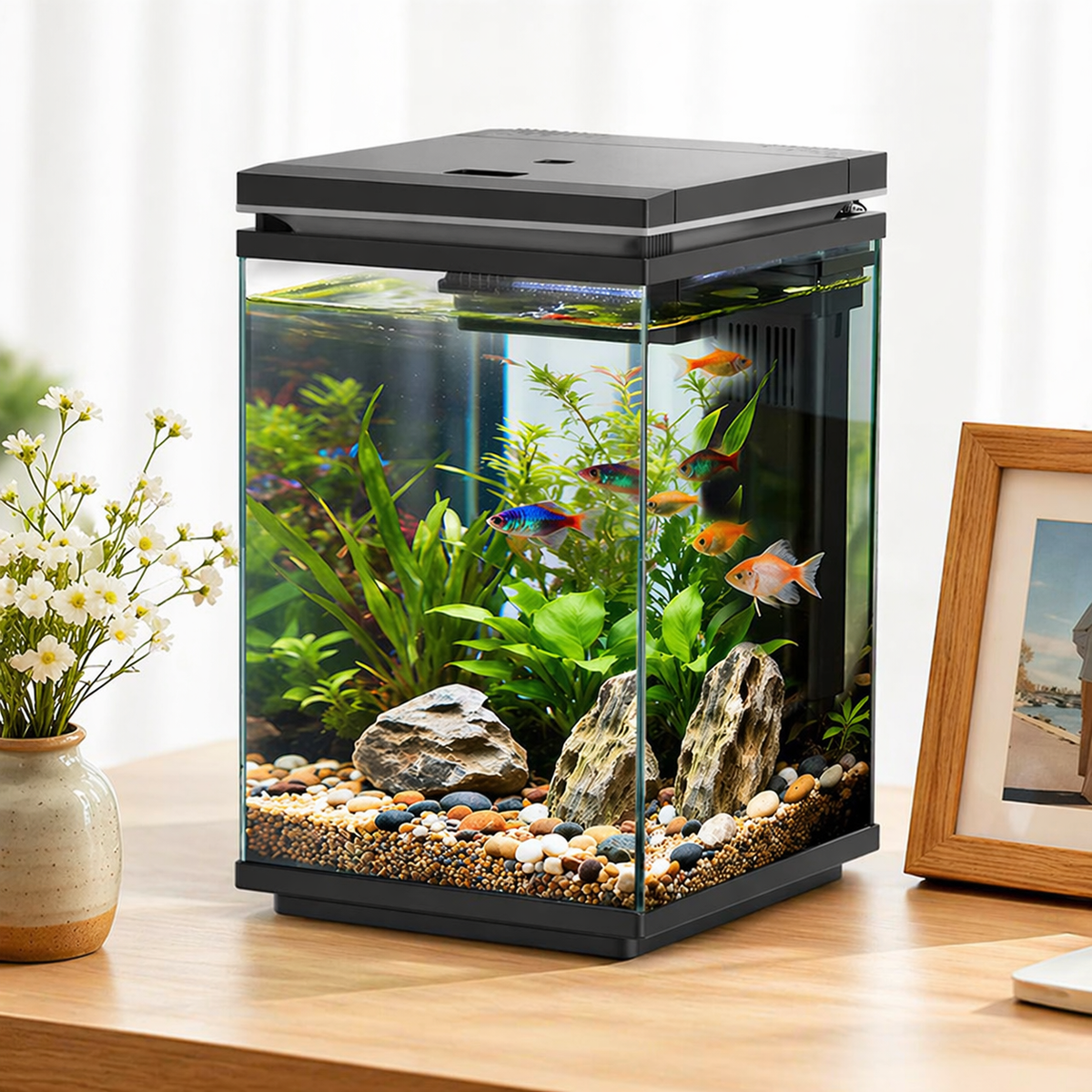 SUNSUN ATF-200 Desktop Fish Tank Black/White – Compact Aquarium with B ...