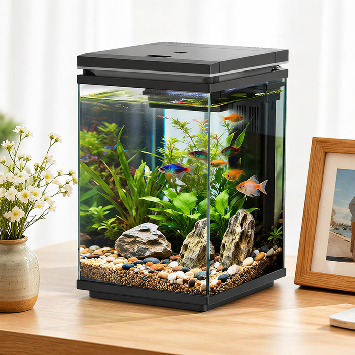 SUNSUN ATF-200 Desktop Fish Tank Black/White – Compact Aquarium with Built-in Filter & LED Light