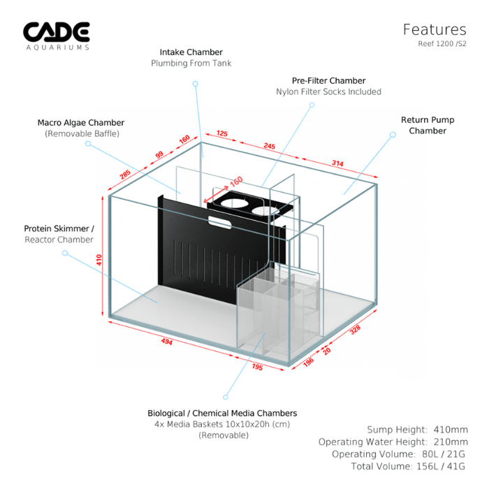 CADE Reef S2 Classic 1200 (Black/White) (120x70x60cm)