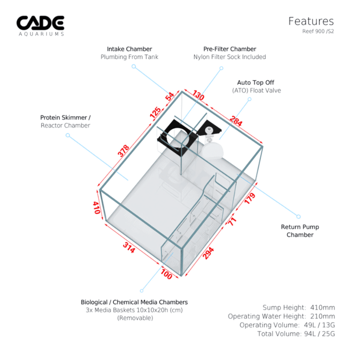 CADE Reef S2 Classic 900 (Black/White) (90x70x60cm)