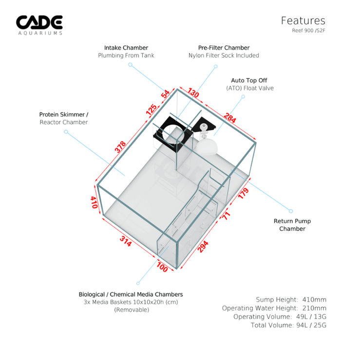 CADE Reef S2 Frag 900 (Black/White) (90x70x35cm)