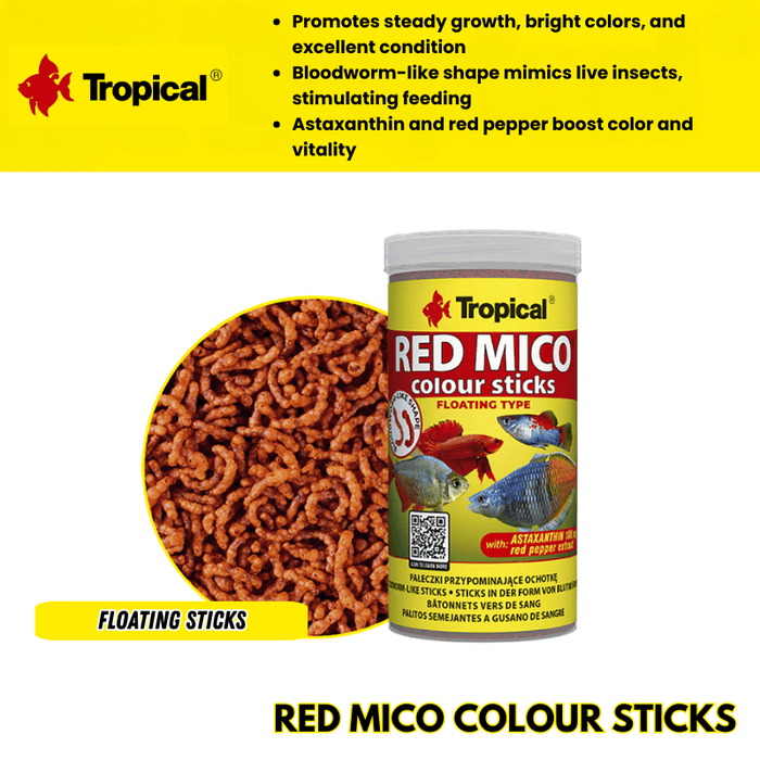 Tropical Red Mico Colour Sticks (bloodworm-like sticks)