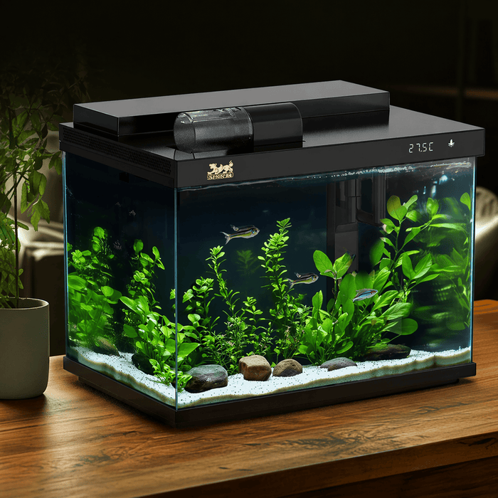 SUNSUN LEA-380/480A Black - Ultra Clear Desktop Aquarium Tank with Built-In Filter & LED Light
