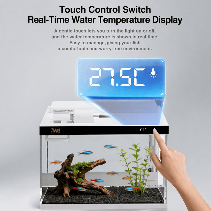 SUNSUN LEA-380/480A White - Ultra Clear Desktop Aquarium Tank with Built-In Filter & LED Light
