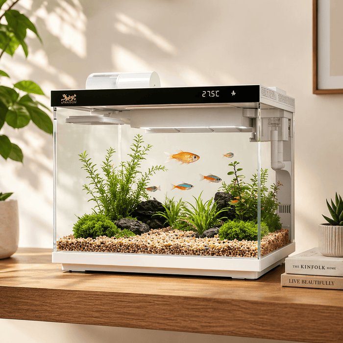 SUNSUN LEA-380/480A White - Ultra Clear Desktop Aquarium Tank with Built-In Filter & LED Light