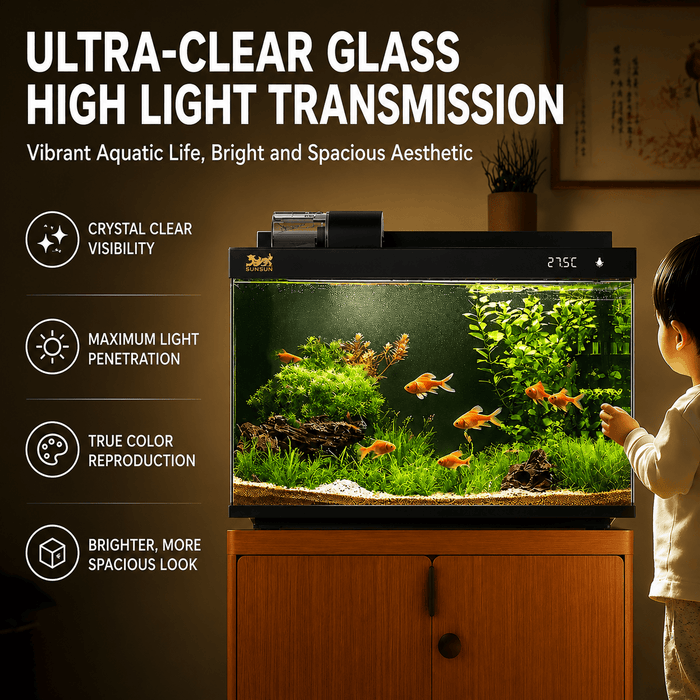 SUNSUN LEA-380/480A Black - Ultra Clear Desktop Aquarium Tank with Built-In Filter & LED Light