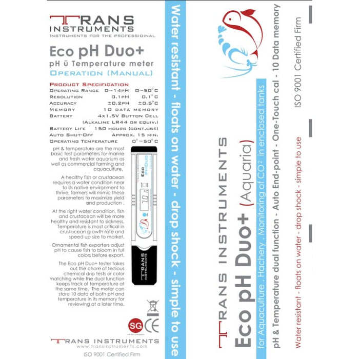 TRANS INSTRUMENT Eco pH Duo +M pen (pH/temp test with memory function)