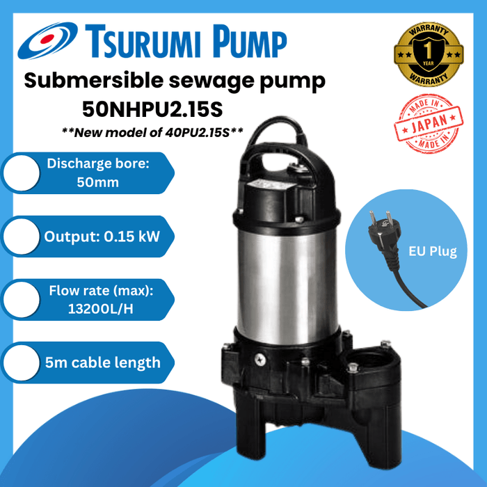 Tsurumi Submersible Sewage Pump - 50NHPU2.15S (New Model)