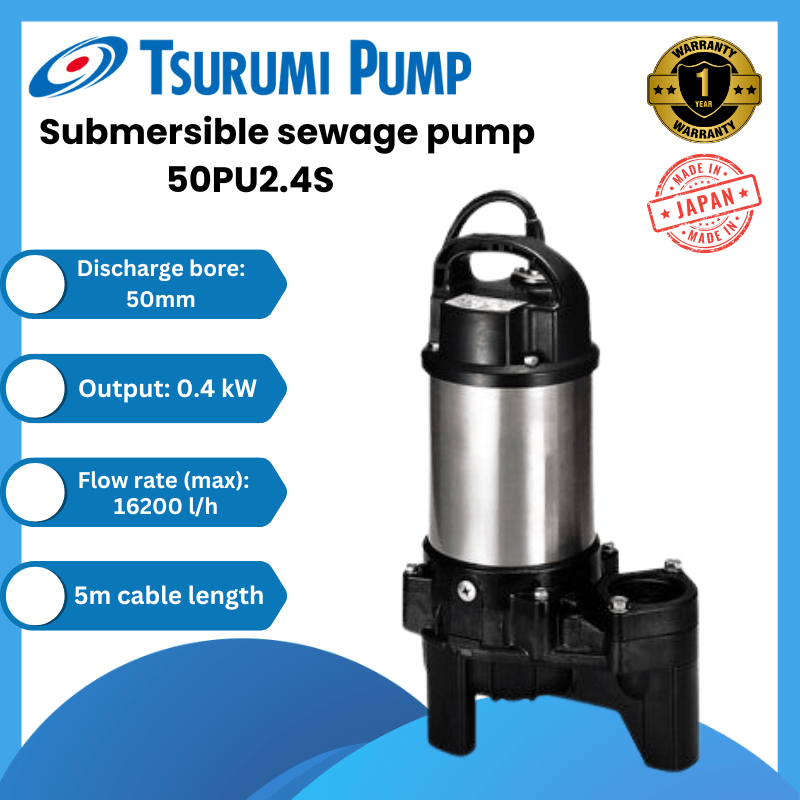 Tsurumi Submersible Sewage Pump - 50PU2.4S (No Float) — East Ocean
