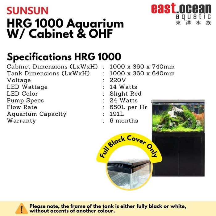 SUNSUN HRG-1000 Aquarium (100cm) Set - Tank & Cabinet (Black & White)