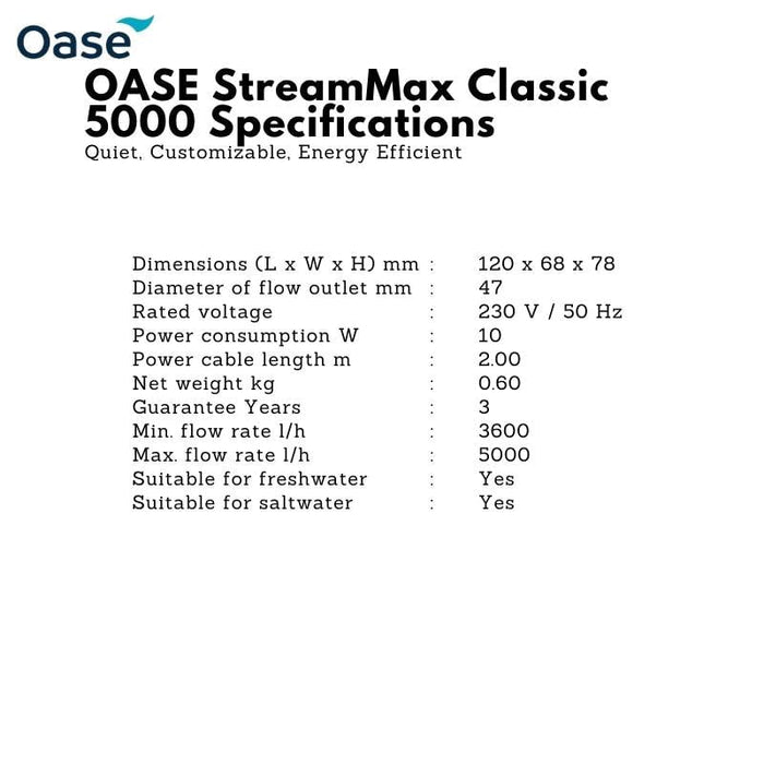 Oase StreamMax Classic 5000 - pompe de brassage d'aquarium