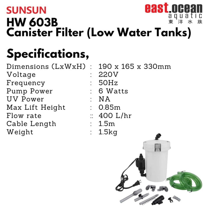 SUNSUN HW 503 / 602B / 603B - 6W Canister Filter (Non-UV)