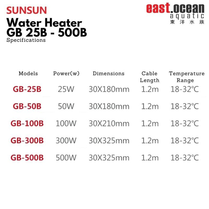 SUNSUN GB Aquarium Heater (stainless steel) (25 - 500w)