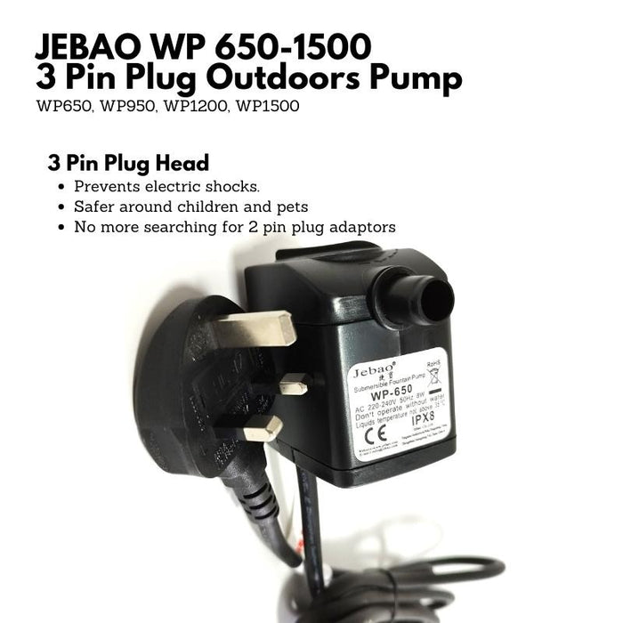 JEBAO 3 Pin Plug Outdoors Pump (2m Weather Proof Cable) - 650-1,500(L/Hr)